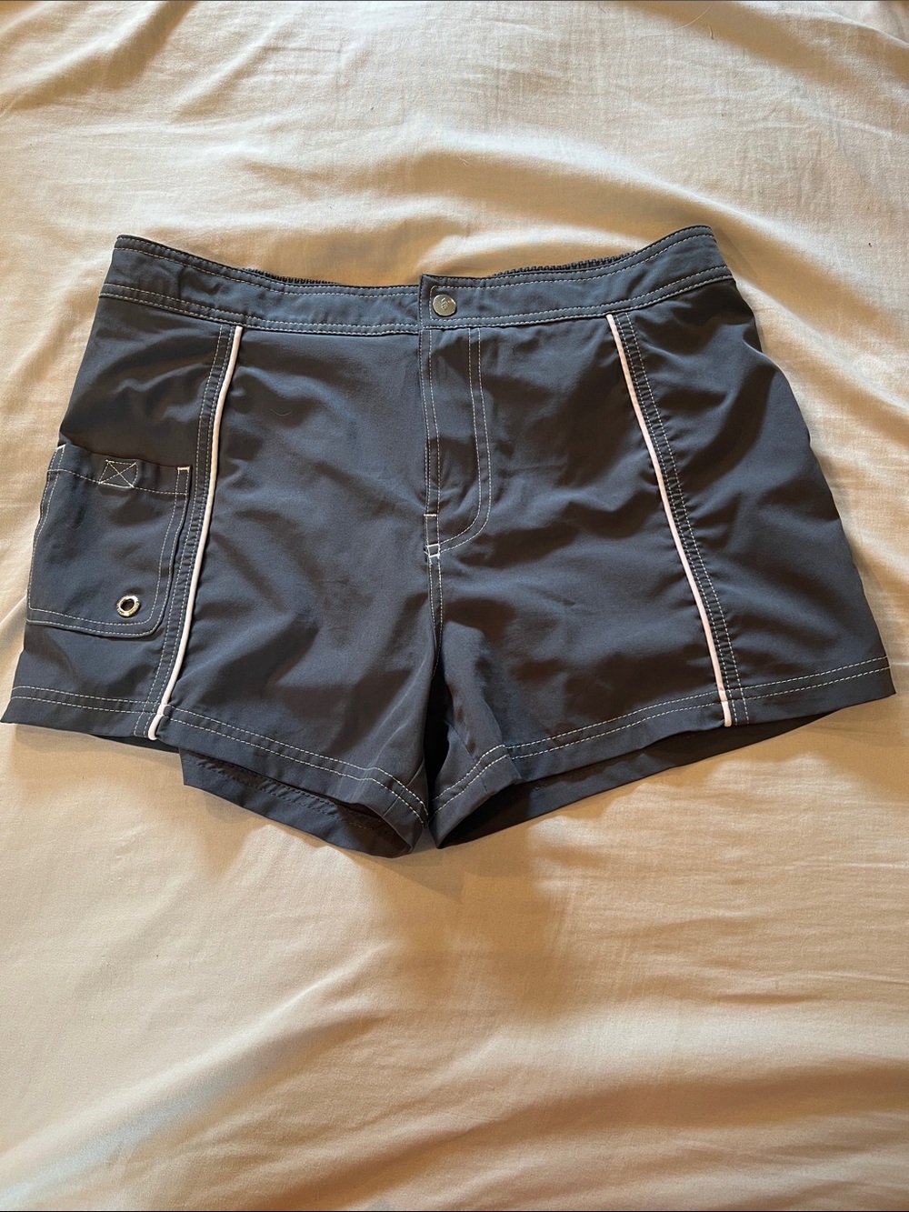 Dark Gray Active Shorts, White Trim, cute 3.5" inseam